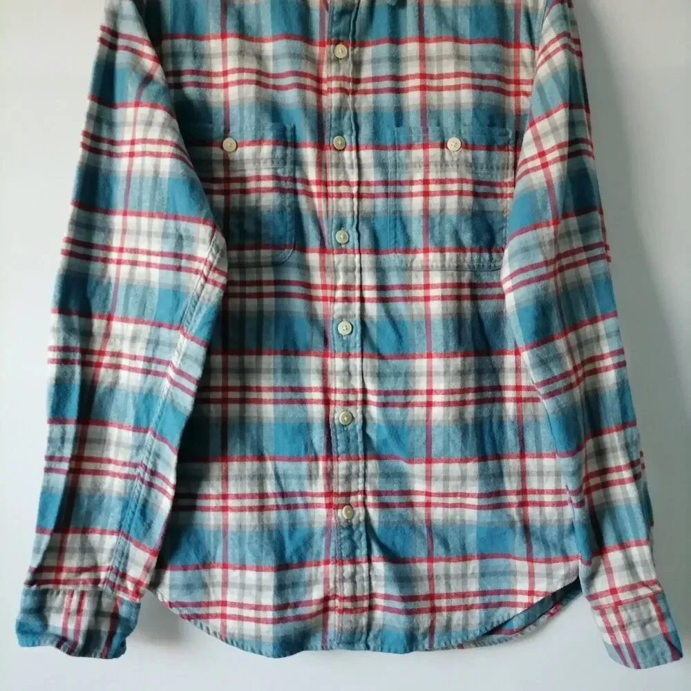 J. Crew Men's Blue Long Sleeve Collared Check Flannel Button Up Shirt Size M